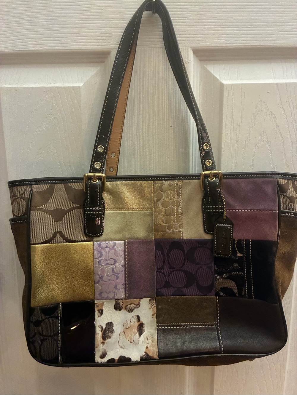 Coach Patchwork Tote in Brown, Gold & Purple